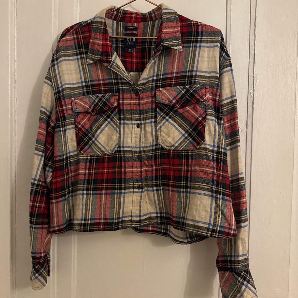 GAP Multicolor Plaid Cropped Flannel Top